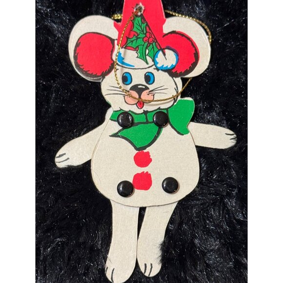 Vintage Snowman & Mouse Christmas Ornaments Japan Cardboard Jointed Moveable - Picture 4 of 6